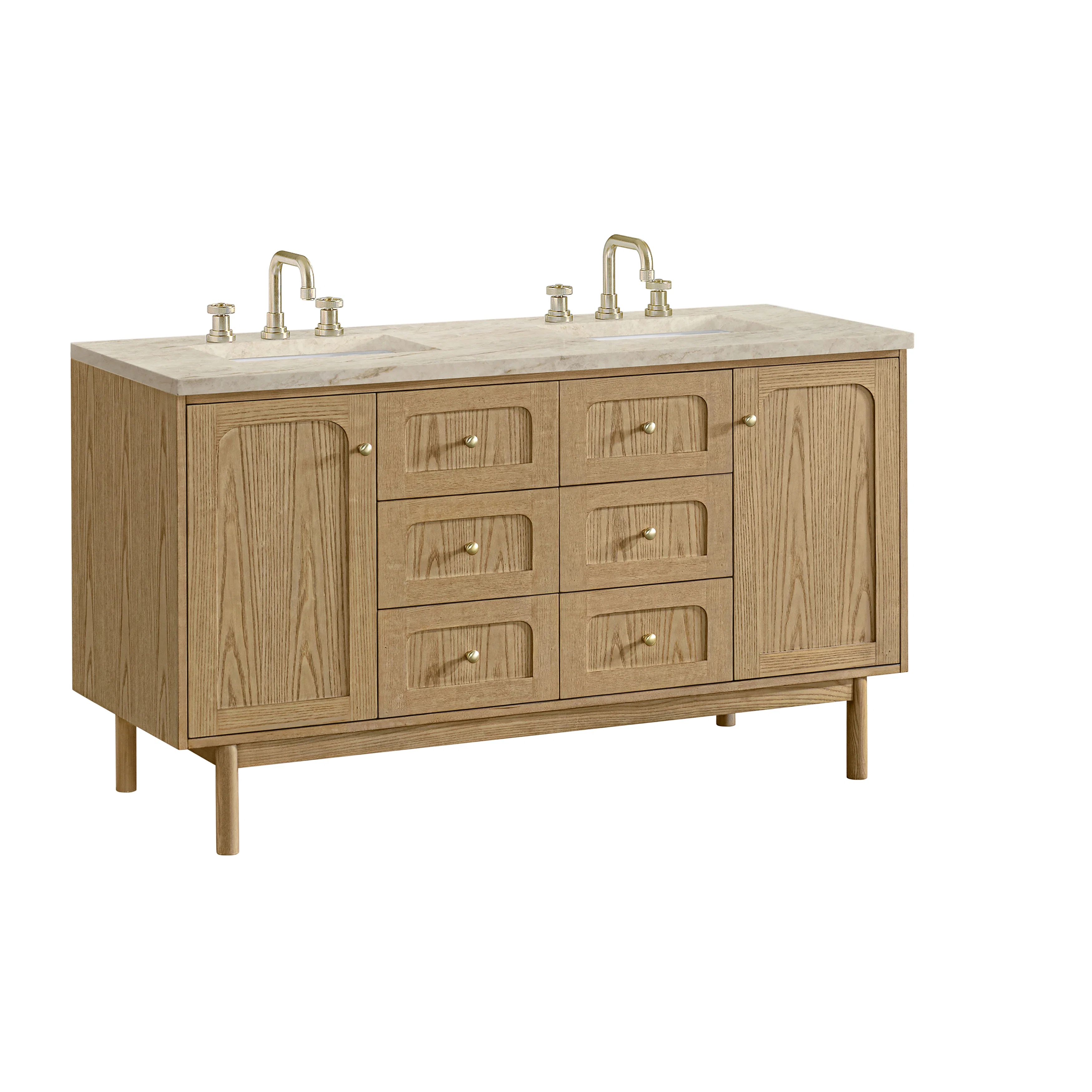 Laurent 60" Double Vanity, Light Natural Oak, w/ 3 CM Tajnar Eclos Top