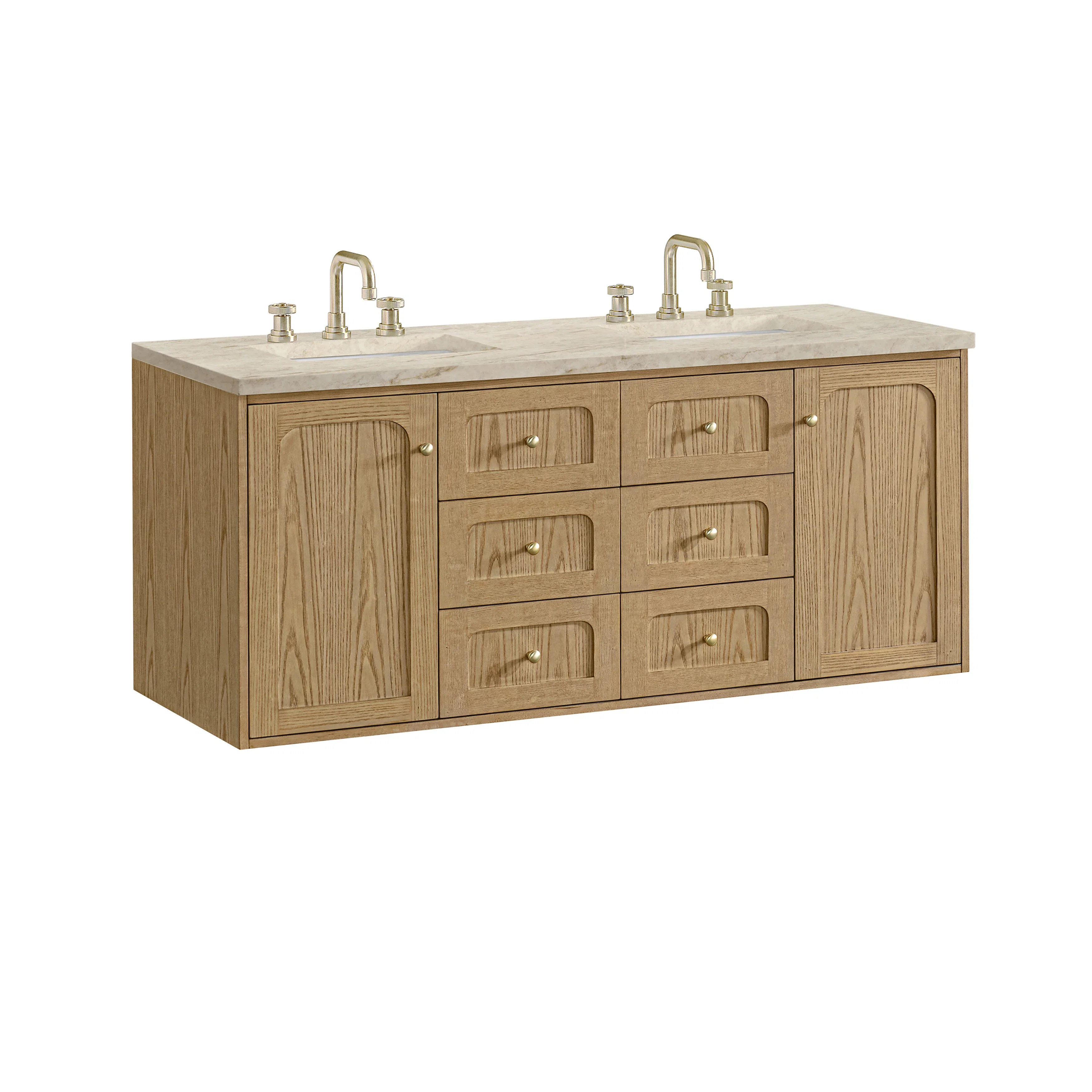 Laurent 60" Double Vanity, Light Natural Oak, w/ 3 CM Tajnar Eclos Top