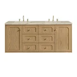 Laurent 60" Double Vanity, Light Natural Oak, w/ 3 CM Tajnar Eclos Top