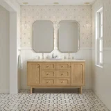 Laurent 60" Double Vanity, Light Natural Oak, w/ 3 CM Tajnar Eclos Top