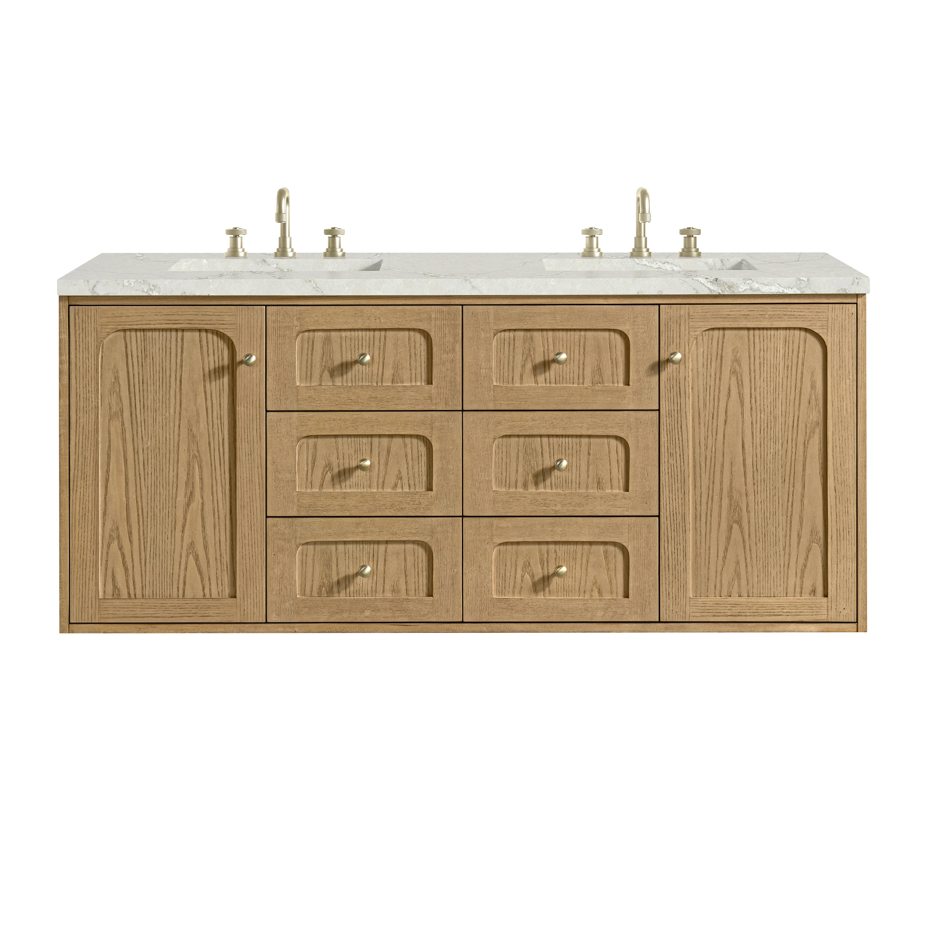Laurent 60" Double Vanity, Light Natural Oak, w/ 3 CM Victorian Silver Quartz Top
