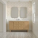Laurent 60" Double Vanity, Light Natural Oak, w/ 3 CM Victorian Silver Quartz Top