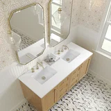 Laurent 60" Double Vanity, Light Natural Oak, w/ 3 CM White Zeus Quartz Top