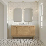 Laurent 60" Double Vanity, Light Natural Oak, w/ 3 CM White Zeus Quartz Top