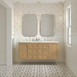 Laurent 60" Double Vanity, Light Natural Oak, w/ 3 CM White Zeus Quartz Top