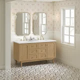 Laurent 60" Double Vanity, Light Natural Oak, w/ 3 CM White Zeus Quartz Top
