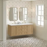 Laurent 60" Double Vanity, Light Natural Oak, w/ 3 CM White Zeus Quartz Top
