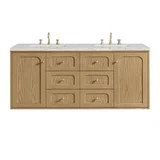 Laurent 60" Double Vanity, Light Natural Oak, w/ 3 CM Eternal Jasmine Pearl Quartz Top w/FreePower Wireless Charger