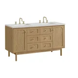Laurent 60" Double Vanity, Light Natural Oak, w/ 3 CM Ethereal Noctis Quartz Top w/FreePower Wireless Charger