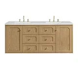 Laurent 60" Double Vanity, Light Natural Oak, w/ 3 CM Ethereal Noctis Quartz Top w/FreePower Wireless Charger