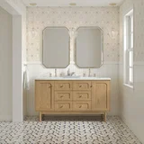 Laurent 60" Double Vanity, Light Natural Oak, w/ 3 CM Ethereal Noctis Quartz Top w/FreePower Wireless Charger