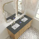 Laurent 60" Double Vanity, Light Natural Oak, w/ 3 CM Parisien Bleu Quartz Top w/FreePower Wireless Charger