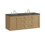 Laurent 60" Double Vanity, Light Natural Oak, w/ 3 CM Parisien Bleu Quartz Top w/FreePower Wireless Charger