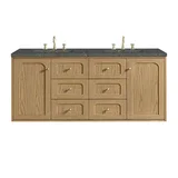 Laurent 60" Double Vanity, Light Natural Oak, w/ 3 CM Parisien Bleu Quartz Top w/FreePower Wireless Charger