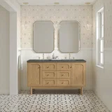 Laurent 60" Double Vanity, Light Natural Oak, w/ 3 CM Parisien Bleu Quartz Top w/FreePower Wireless Charger