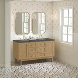 Laurent 60" Double Vanity, Light Natural Oak, w/ 3 CM Parisien Bleu Quartz Top w/FreePower Wireless Charger