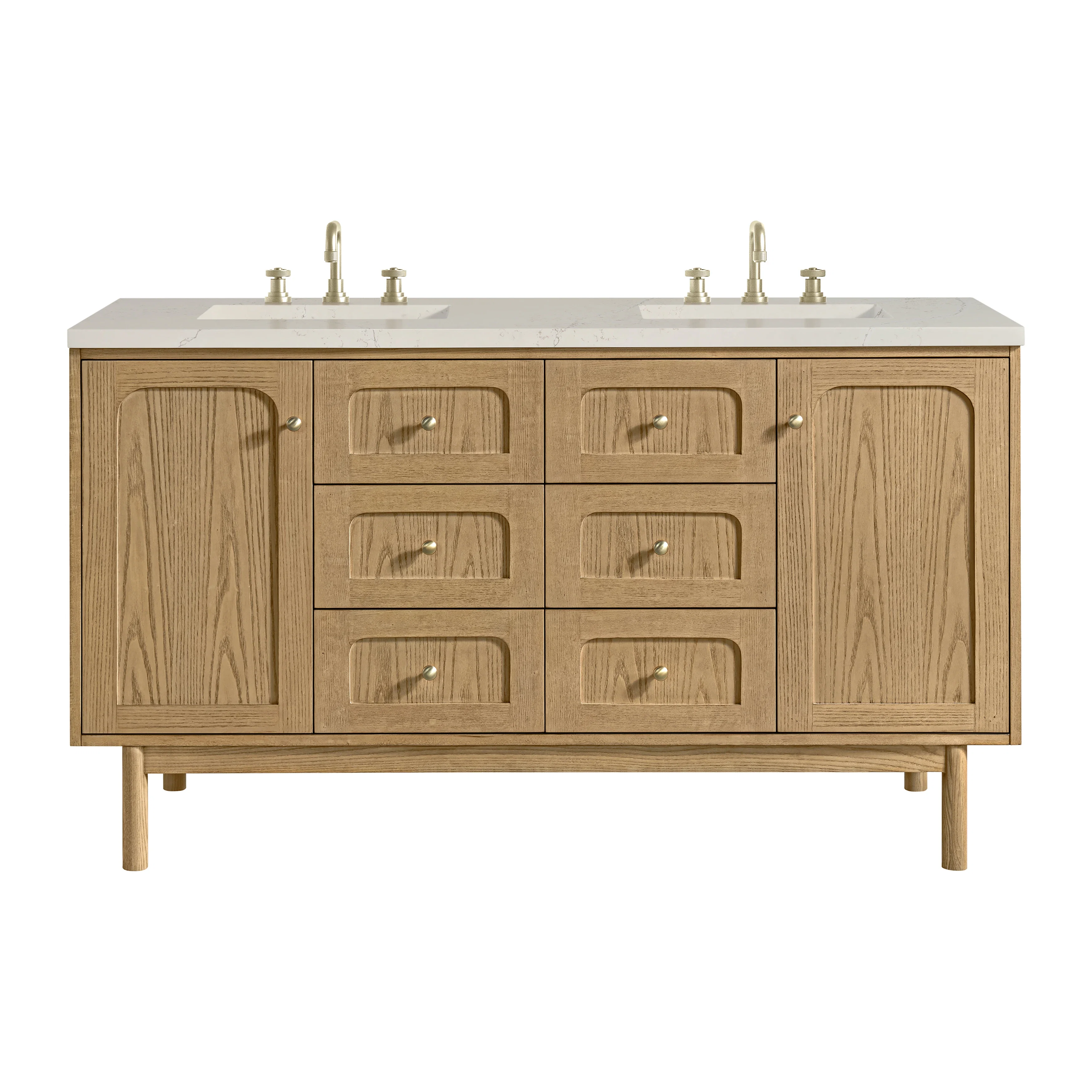 Laurent 60" Double Vanity, Light Natural Oak, w/ 3 CM Siberian Silestone Top w/FreePower Wireless Charger