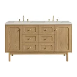 Laurent 60" Double Vanity, Light Natural Oak, w/ 3 CM Siberian Silestone Top w/FreePower Wireless Charger