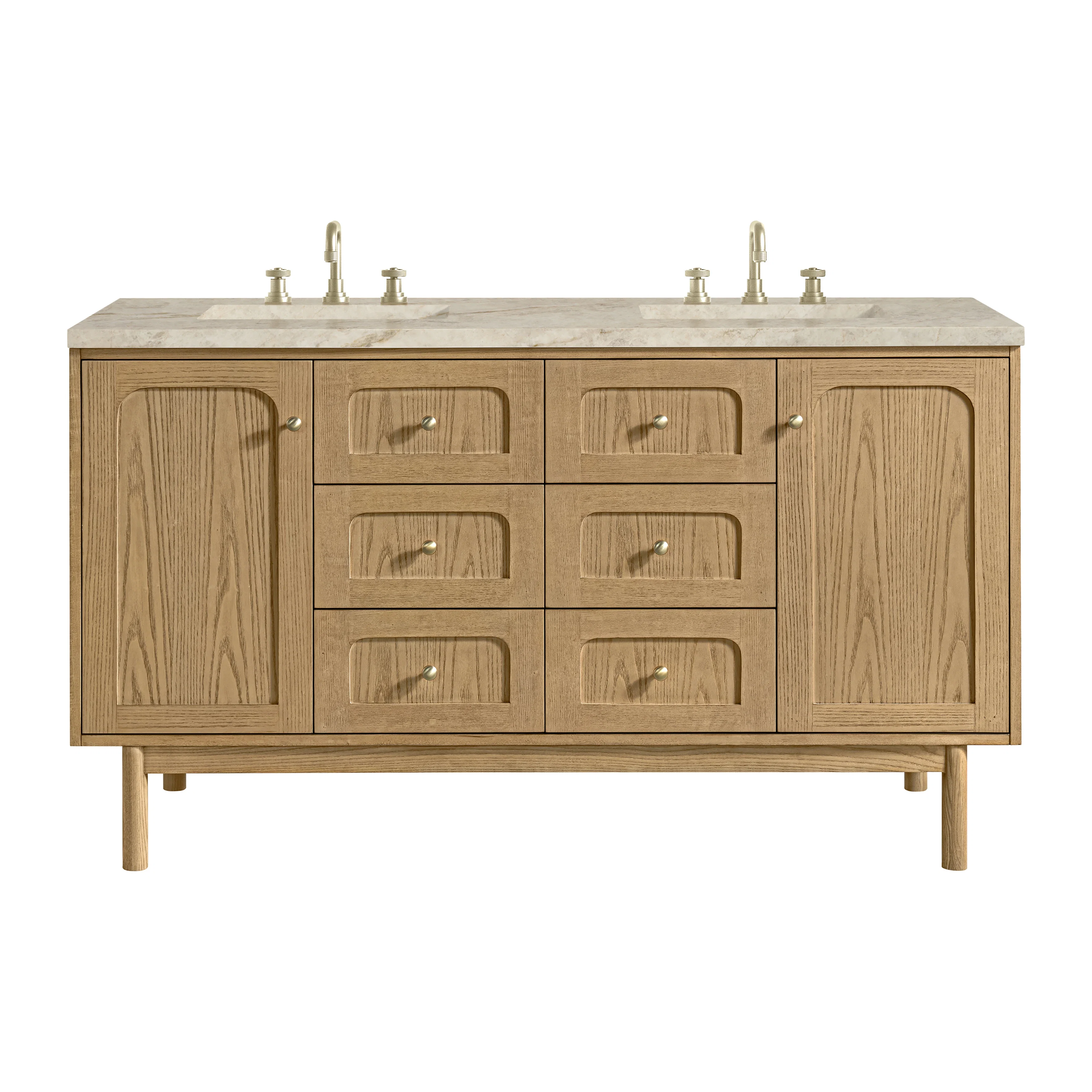 Laurent 60" Double Vanity, Light Natural Oak, w/ 3 CM Tajnar Eclos Top w/FreePower Wireless Charger