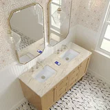 Laurent 60" Double Vanity, Light Natural Oak, w/ 3 CM Tajnar Eclos Top w/FreePower Wireless Charger