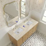 Laurent 60" Double Vanity, Light Natural Oak, w/ 3 CM Tajnar Eclos Top w/FreePower Wireless Charger