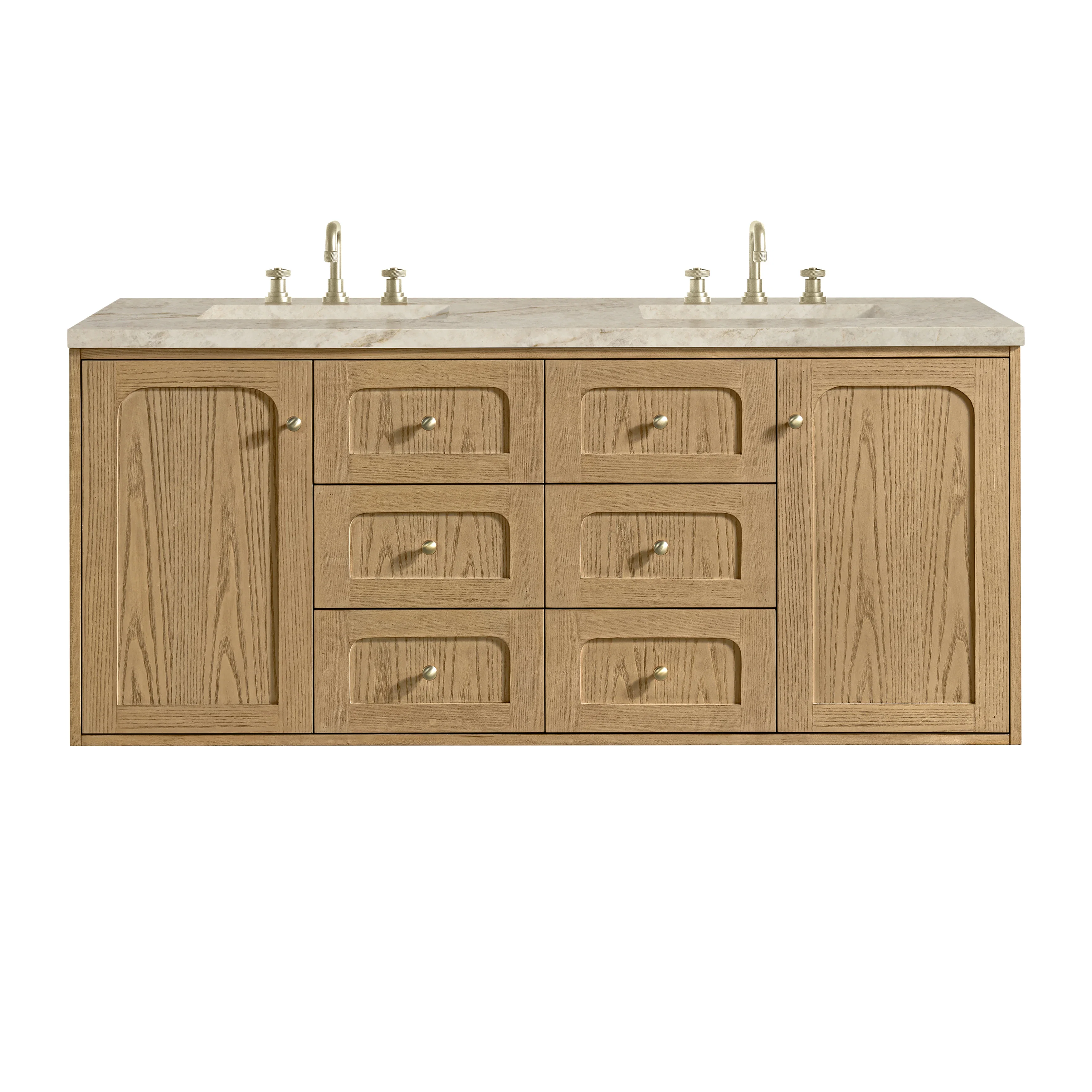 Laurent 60" Double Vanity, Light Natural Oak, w/ 3 CM Tajnar Eclos Top w/FreePower Wireless Charger