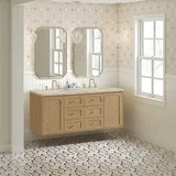 Laurent 60" Double Vanity, Light Natural Oak, w/ 3 CM Tajnar Eclos Top w/FreePower Wireless Charger