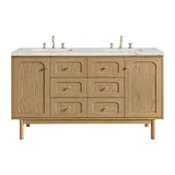 Laurent 60" Double Vanity, Light Natural Oak, w/ 3 CM Victorian Silver Quartz Top w/FreePower Wireless Charger