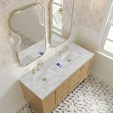 Laurent 60" Double Vanity, Light Natural Oak, w/ 3 CM Victorian Silver Quartz Top w/FreePower Wireless Charger