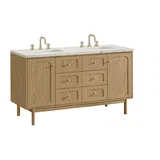 Laurent 60" Double Vanity, Light Natural Oak, w/ 3 CM Victorian Silver Quartz Top w/FreePower Wireless Charger