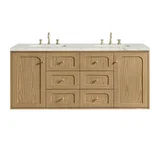 Laurent 60" Double Vanity, Light Natural Oak, w/ 3 CM Victorian Silver Quartz Top w/FreePower Wireless Charger