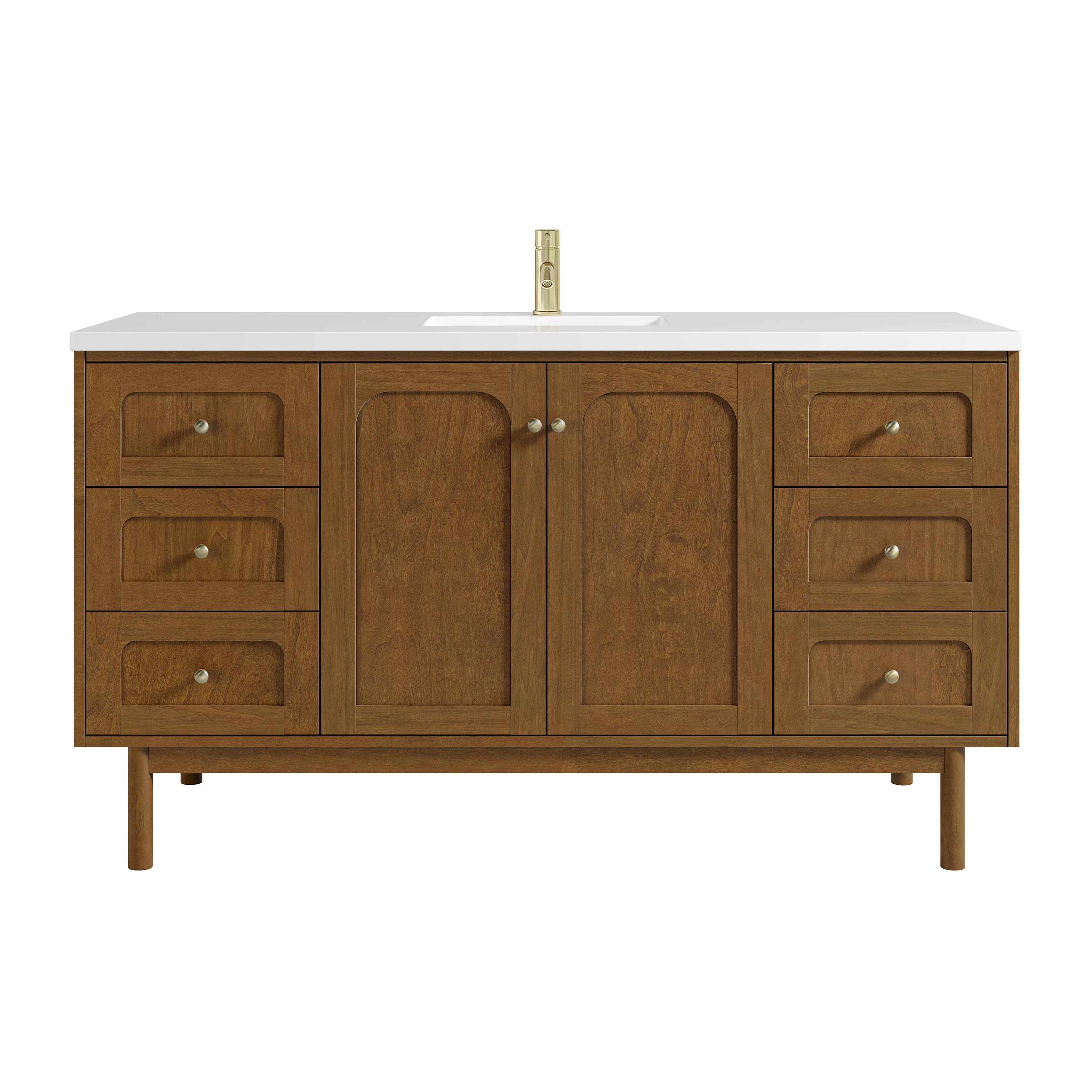 Laurent 60" Single Vanity, Honey Oak w/ Single Hole 3 CM White Zeus Silestone Top and Matching Backsplash