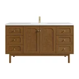 Laurent 60" Single Vanity, Honey Oak w/ Single Hole 3 CM White Zeus Silestone Top and Matching Backsplash