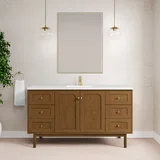 Laurent 60" Single Vanity, Honey Oak w/ Single Hole 3 CM White Zeus Silestone Top and Matching Backsplash