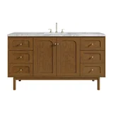 Laurent 60" Single Vanity, Honey Oak w/ 3 CM Carrara Marble Top