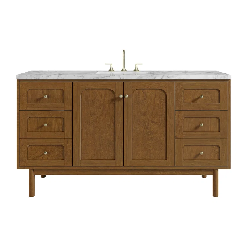 Laurent 60" Single Vanity, Honey Oak w/ 3 CM Carrara Marble Top