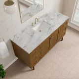 Laurent 60" Single Vanity, Honey Oak w/ 3 CM Carrara Marble Top