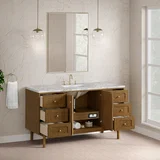 Laurent 60" Single Vanity, Honey Oak w/ 3 CM Carrara Marble Top