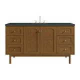 Laurent 60" Single Vanity, Honey Oak w/ 3 CM Charcoal Soapstone Silestone Top