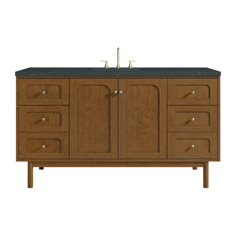 Laurent 60" Single Vanity, Honey Oak w/ 3 CM Charcoal Soapstone Silestone Top