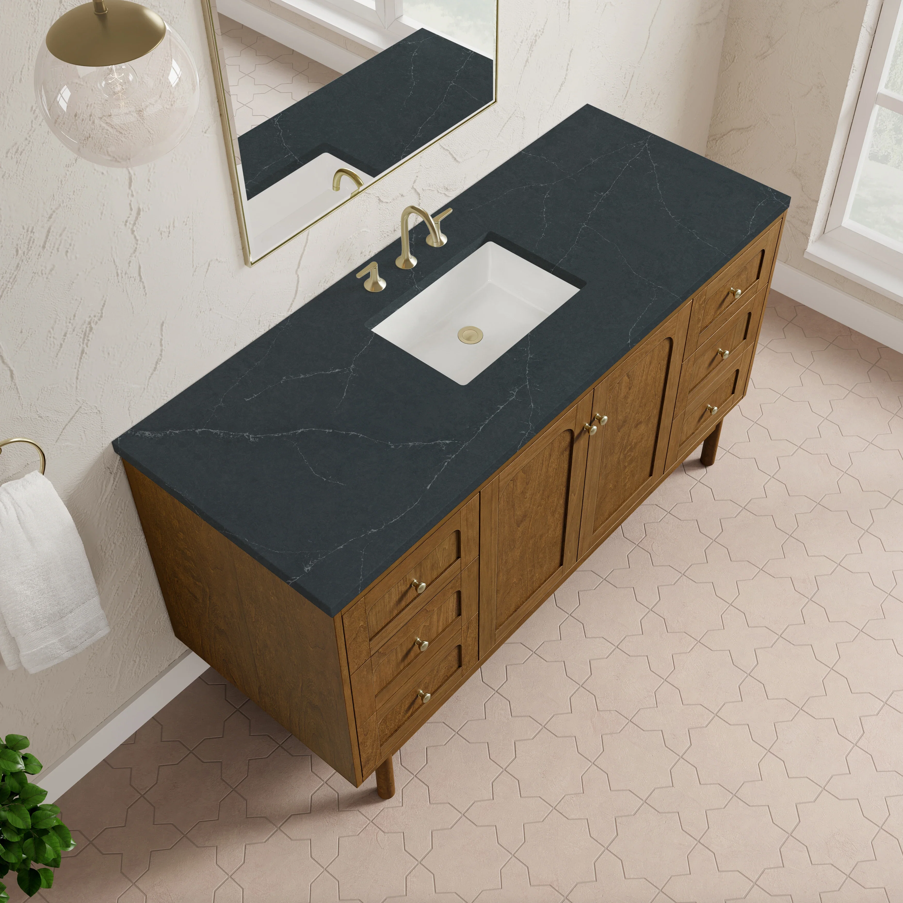 Laurent 60" Single Vanity, Honey Oak w/ 3 CM Charcoal Soapstone Silestone Top