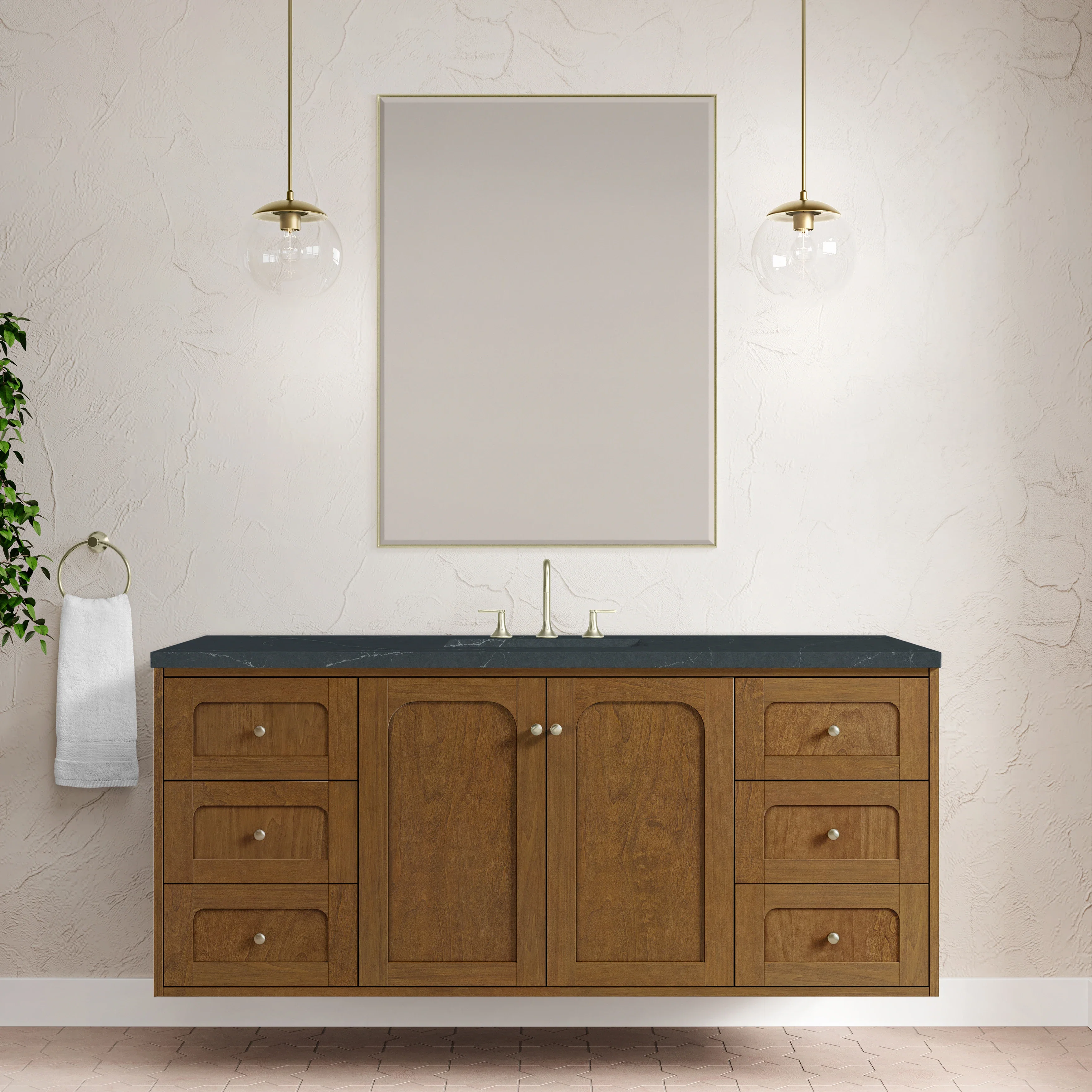 Laurent 60" Single Vanity, Honey Oak w/ 3 CM Charcoal Soapstone Silestone Top