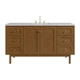Laurent 60" Single Vanity, Honey Oak w/ 3 CM Eternal Jasmine Pearl Silestone Top