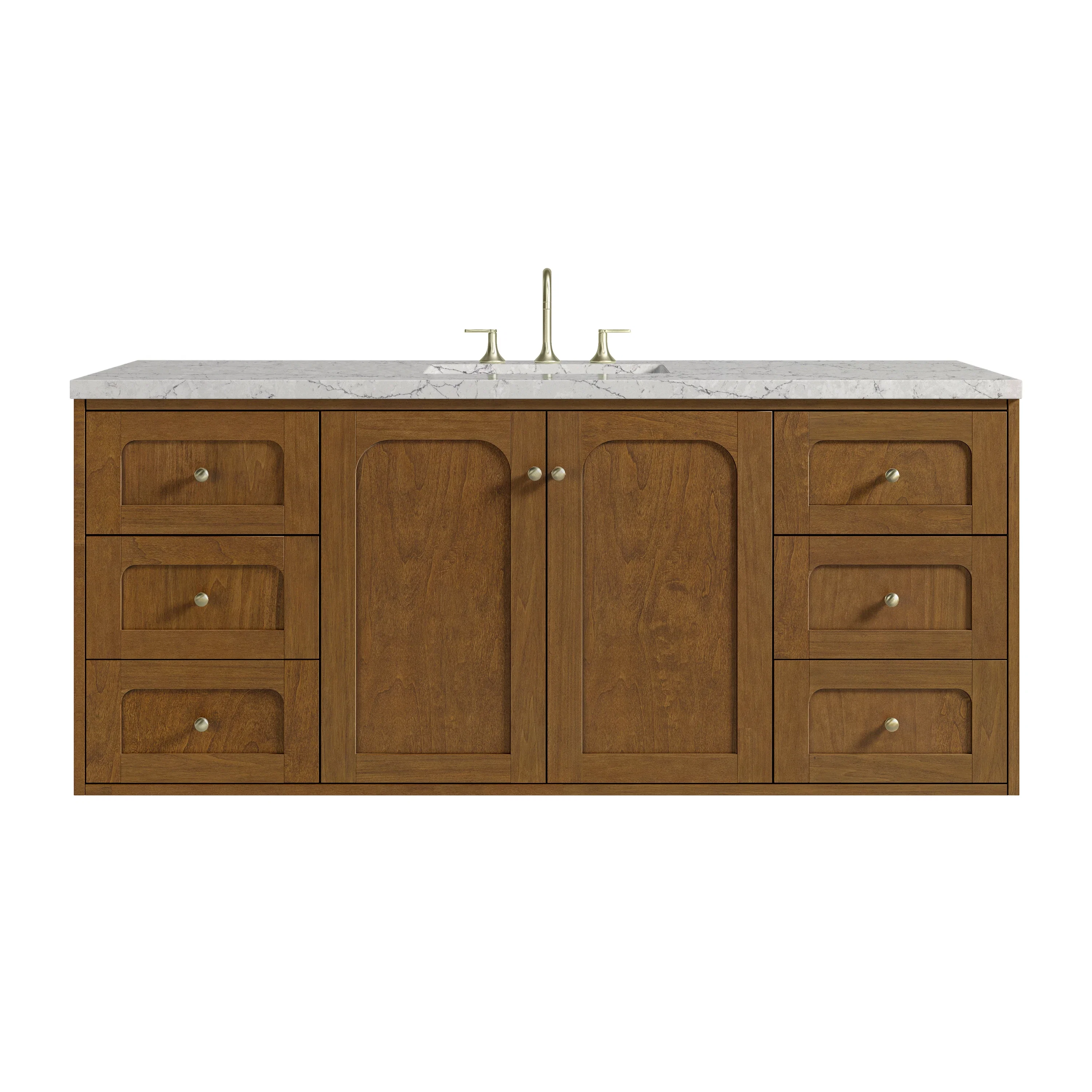 Laurent 60" Single Vanity, Honey Oak w/ 3 CM Eternal Jasmine Pearl Silestone Top