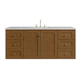 Laurent 60" Single Vanity, Honey Oak w/ 3 CM Eternal Jasmine Pearl Silestone Top