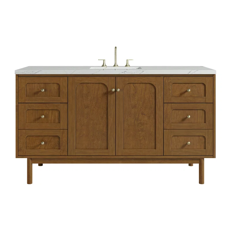Laurent 60" Single Vanity, Honey Oak w/ 3 CM Ethereal Noctis Silestone Top