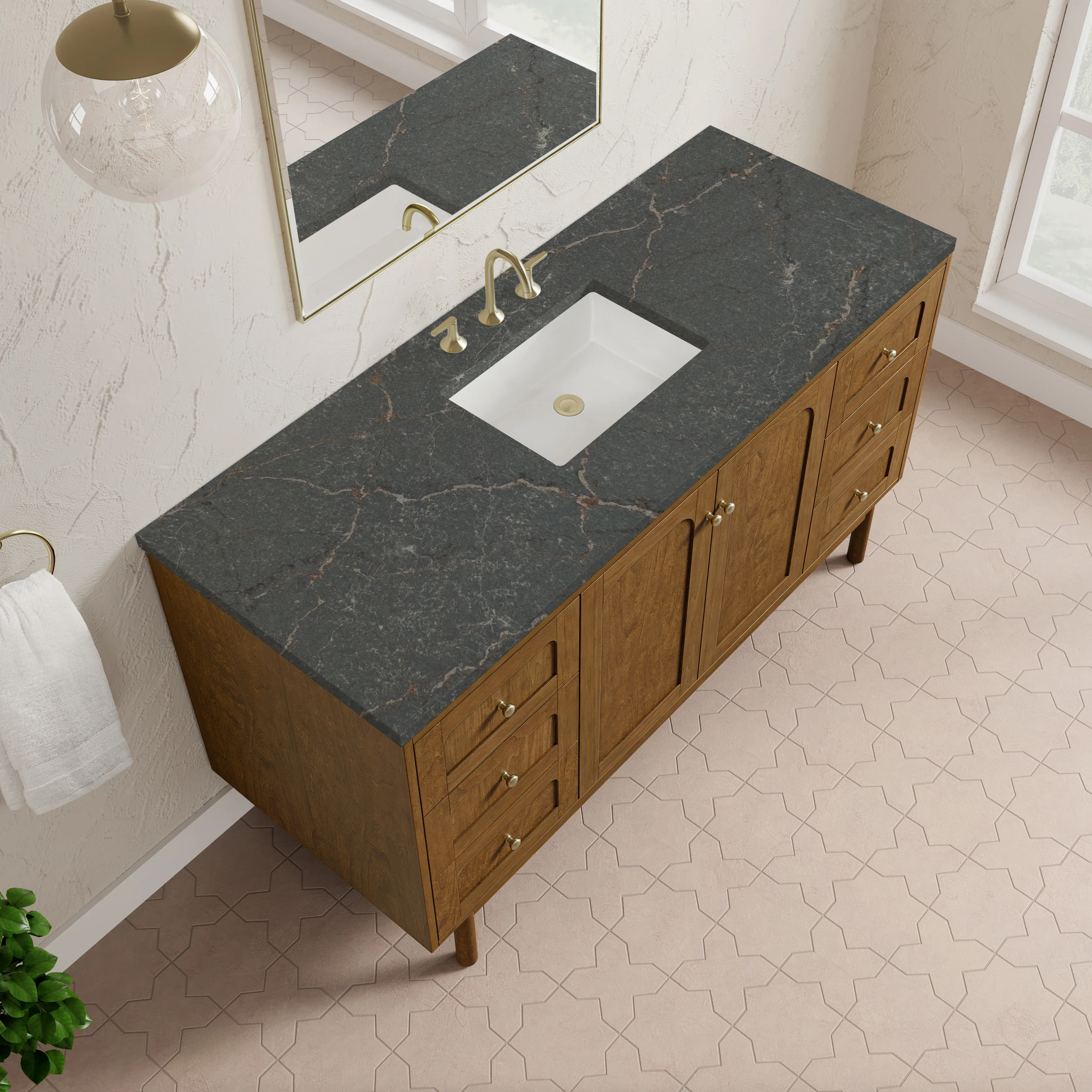 Laurent 60" Single Vanity, Honey Oak w/ 3 CM Parisien Bleu Silestone Top