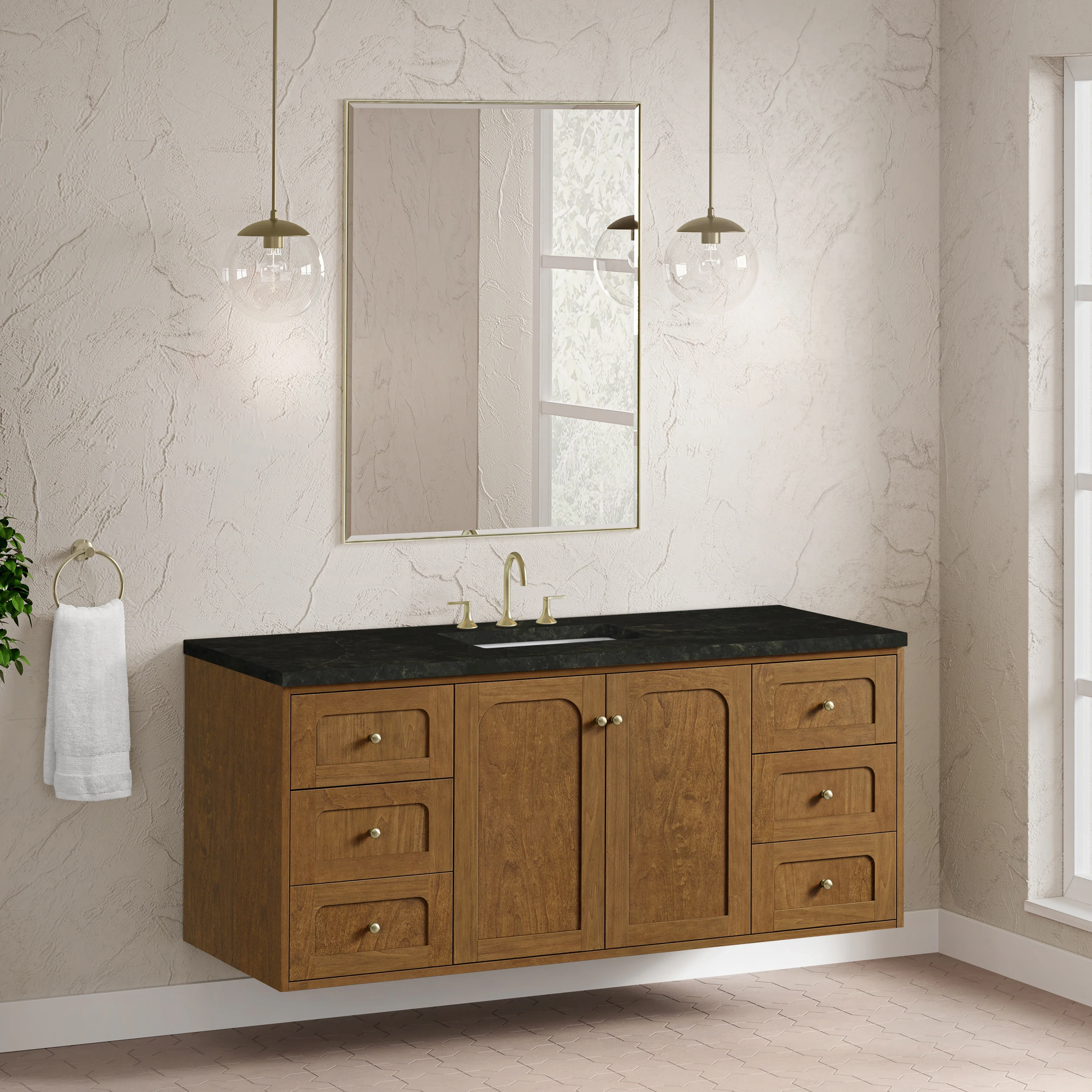 Laurent 60" Single Vanity, Honey Oak w/ 3 CM Phantome Eclos Top