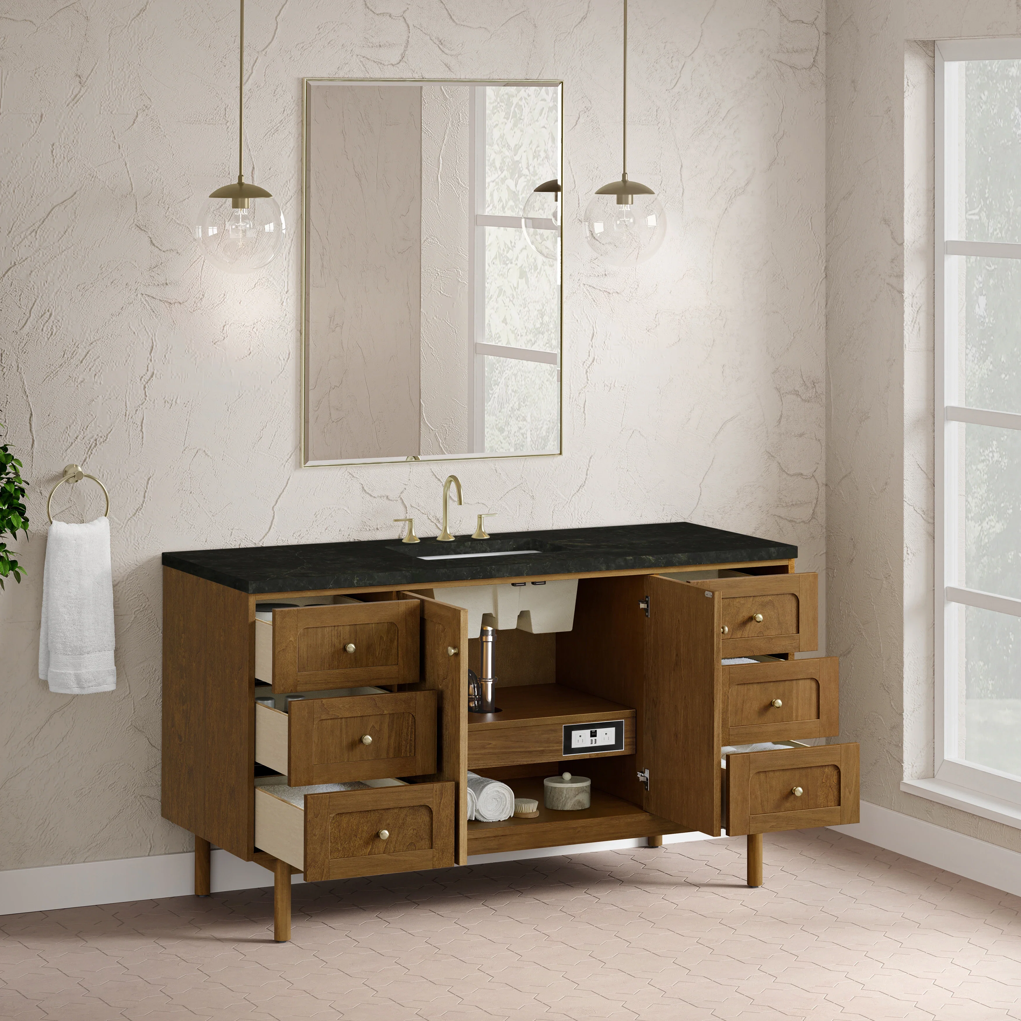 Laurent 60" Single Vanity, Honey Oak w/ 3 CM Phantome Eclos Top