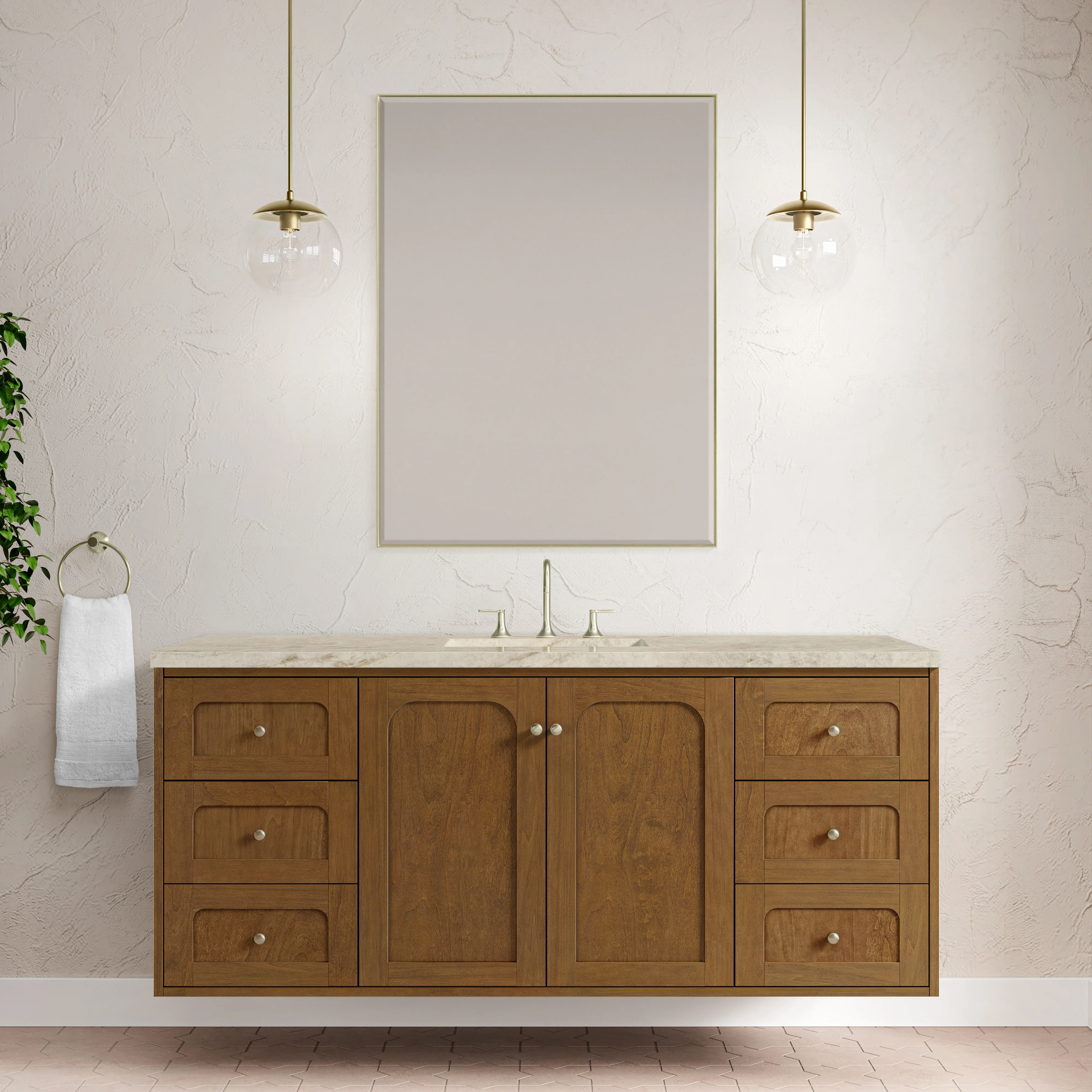 Laurent 60" Single Vanity, Honey Oak w/ 3 CM Tajnar Eclos Top